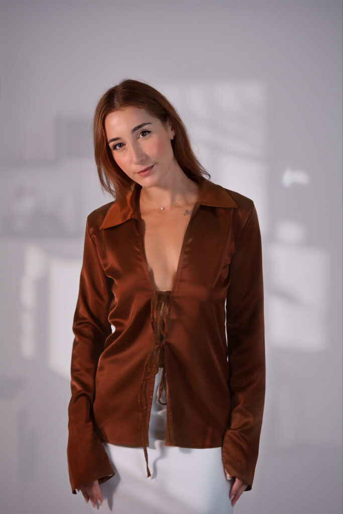 Bow-Tie Front Top (Satin-Effect Material)