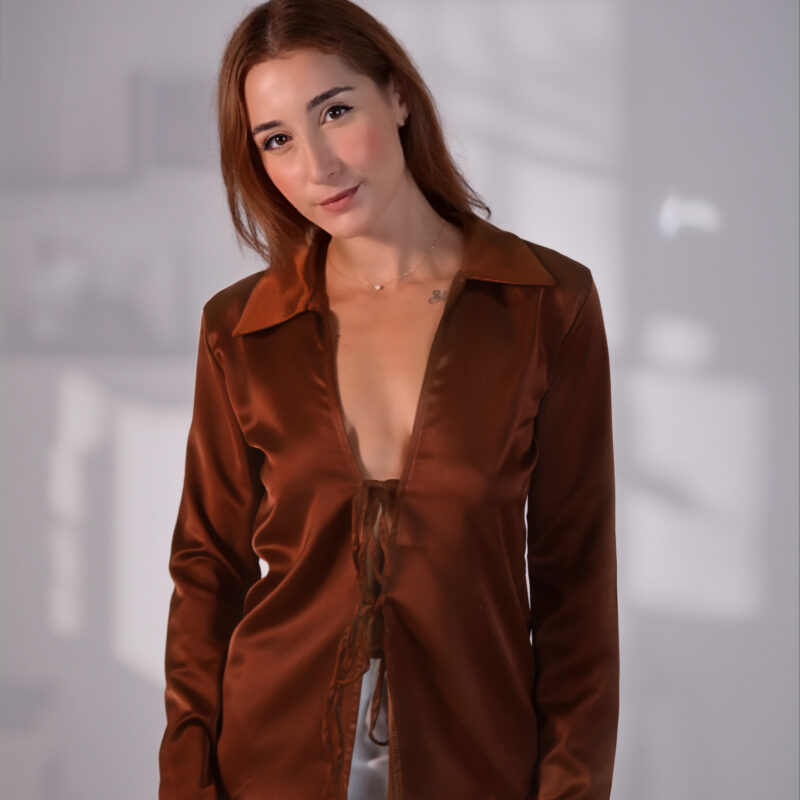 Bow-Tie Front Top (Satin-Effect Material)
