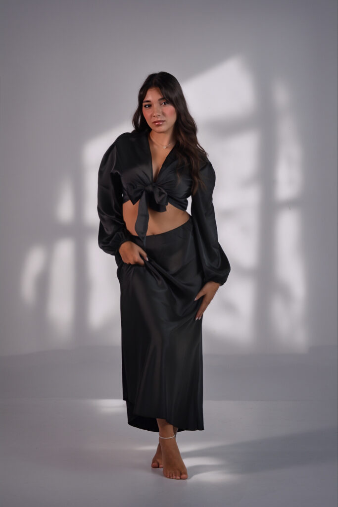 Maxi Length Skirt (Satin-Effect Material)