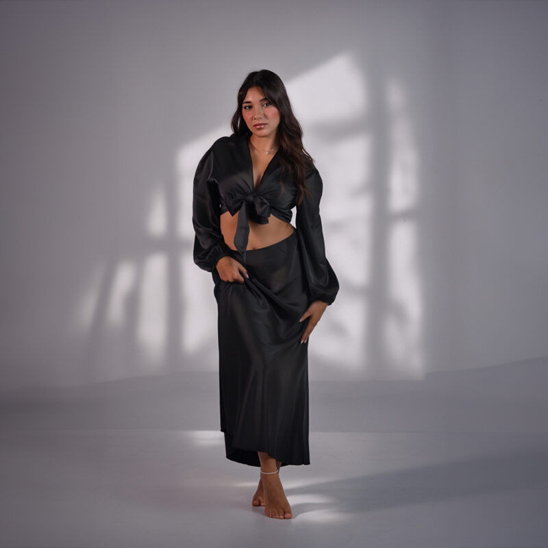 Maxi Length Skirt (Satin-Effect Material)