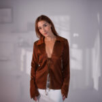 Bow-Tie Front Top (Satin-Effect Material)